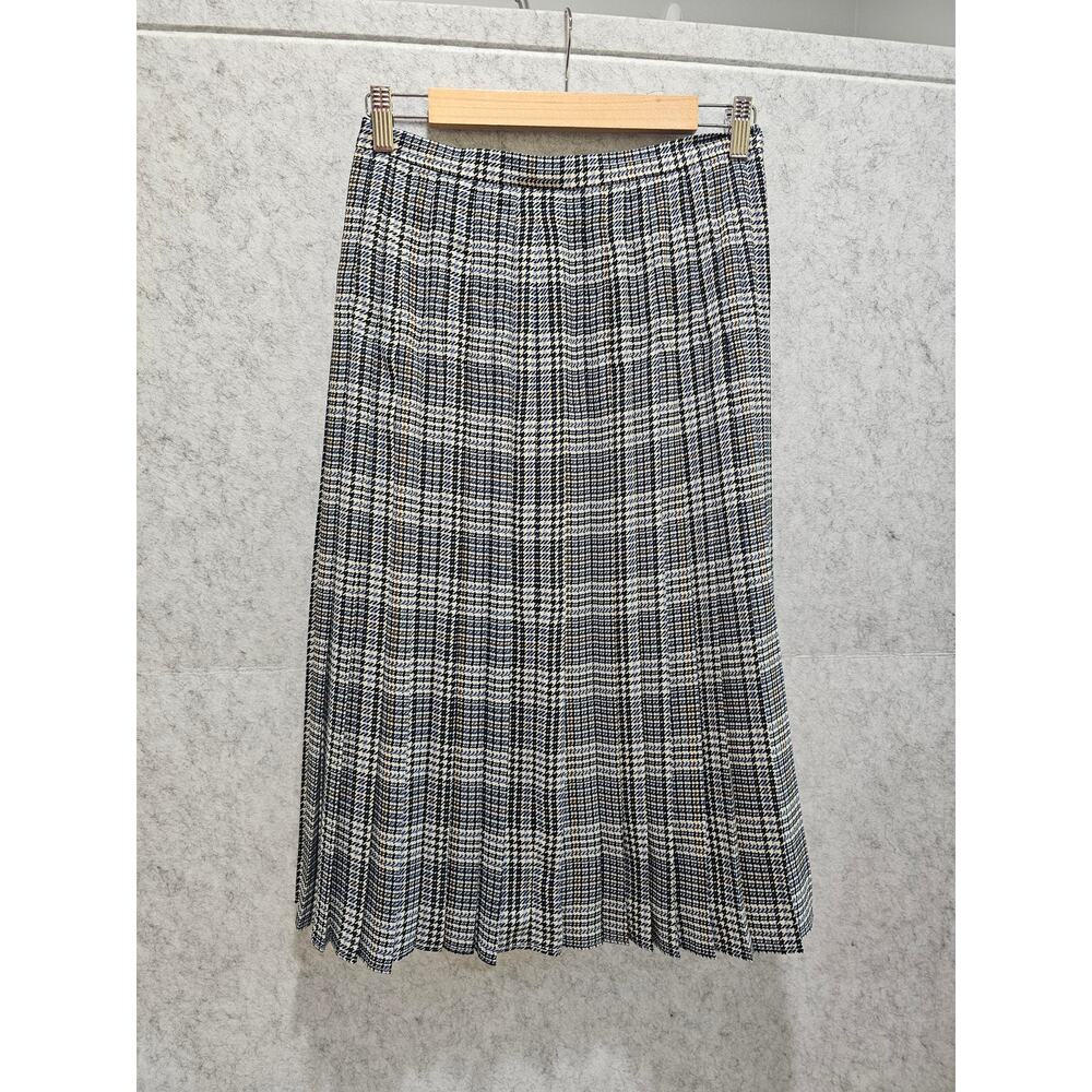 Brooks Brothers Long Pleated Skirt, Blue White Glen Plaid, New, Zipper, Sz 4